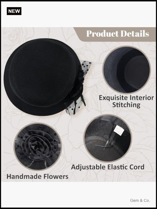 Wide Brim Fedora Hat with Floral Decor, Vintage Style main image 5